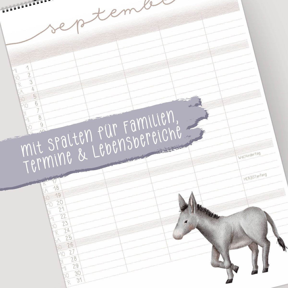 Familienplaner 2027 „Tiere“ – 3 oder 5 Spalten