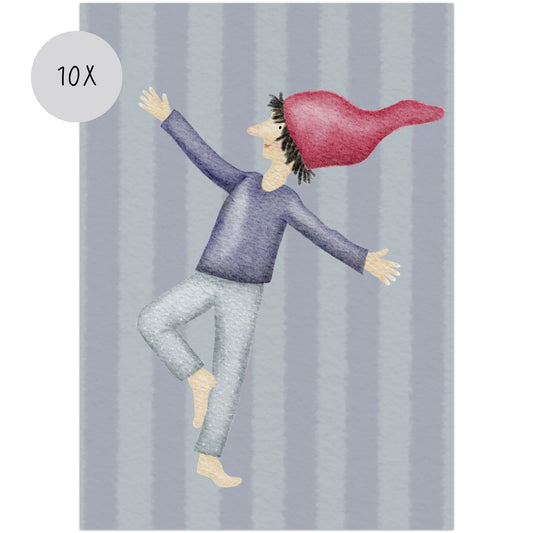 Grußkarten Set 10 Stück – Zwergenumarmung | handillustrierte Karten A6/A5 | Streifen-Motiv & liebevoller Gruß