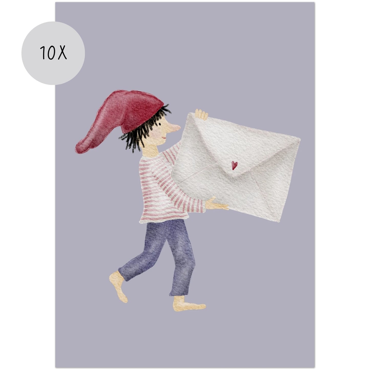 Grußkarten Set 10 Stück – „Zwergenpost“ | handillustrierte Karten A6/A5 | Motiv Zwerg mit Briefumschlag & liebevolle Grüße