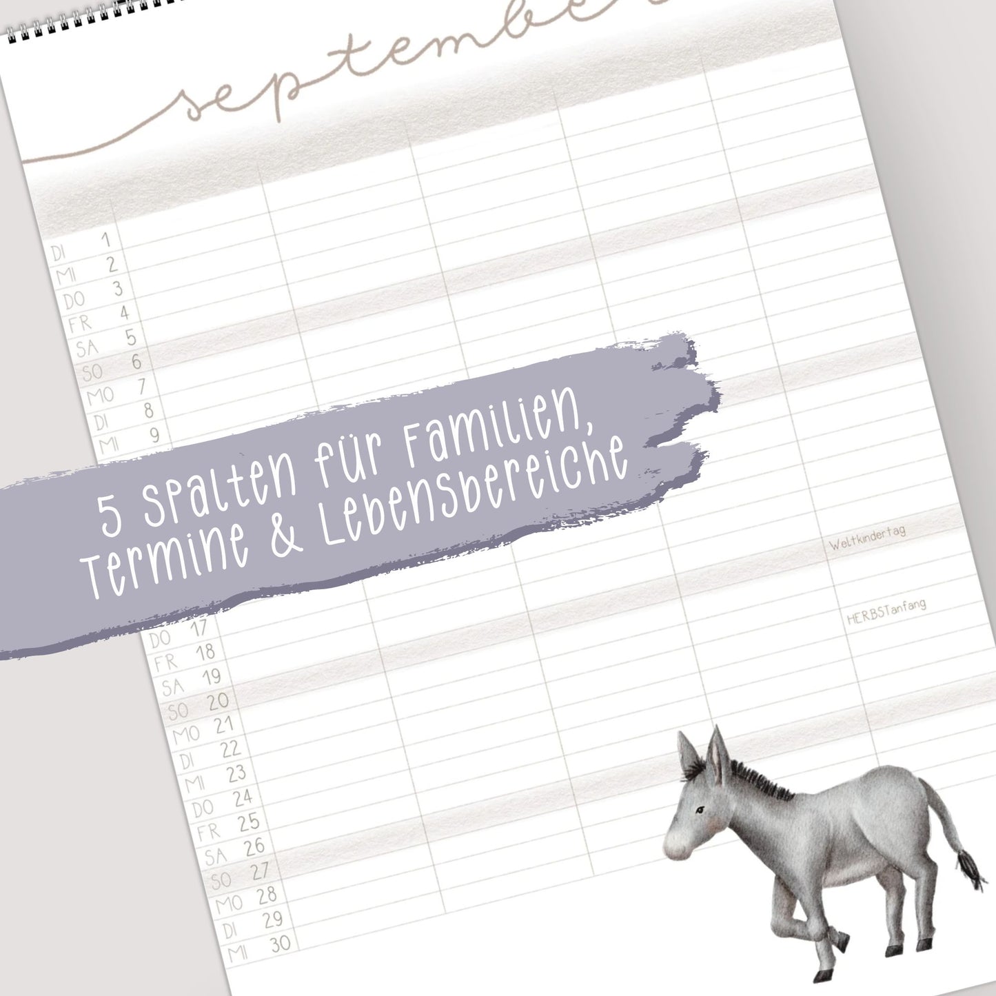 Familienplaner 2026 "Waldtiere" - Handillustrierter Wandkalender für die ganze Familie mit 5 Spalten