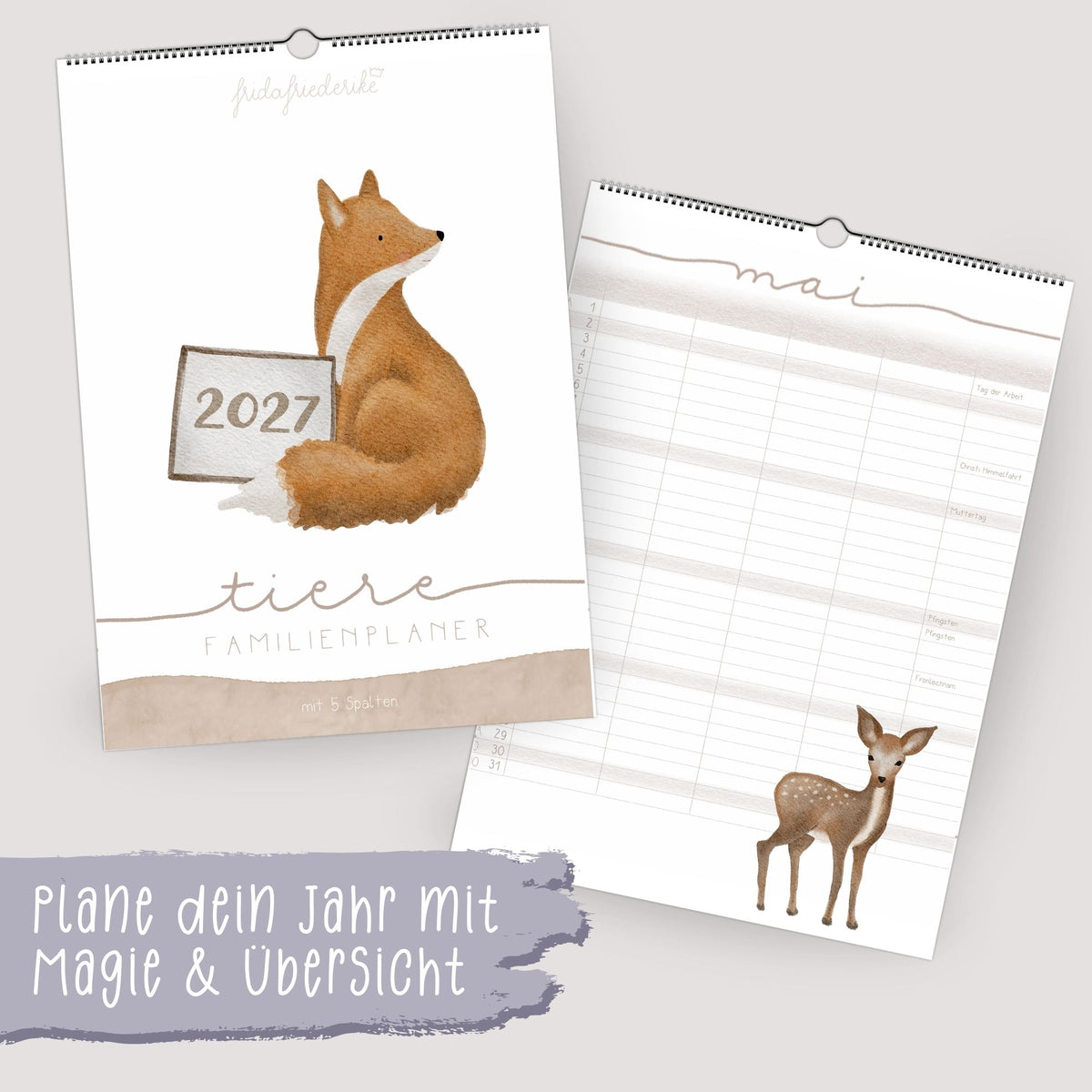 Familienplaner 2027 „Tiere“ – 3 oder 5 Spalten