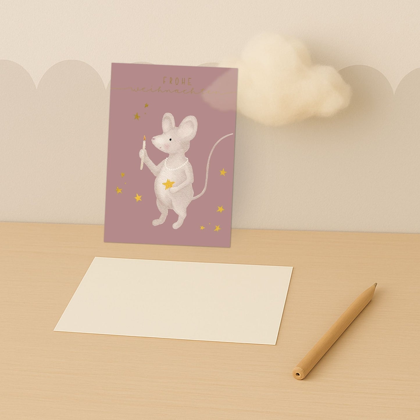 Weihnachtskarten Set 10 Stück – kleine "Weihnachtsmaus mit Kerze" | liebevoll illustrierte Grußkarten A5/A6 | „Frohe Weihnachten“