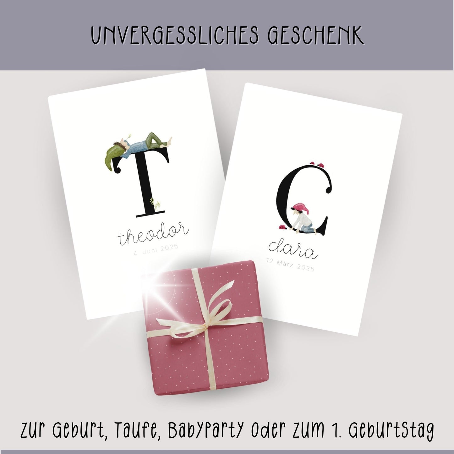 Geburtsposter mit Zwergenbuchstabe