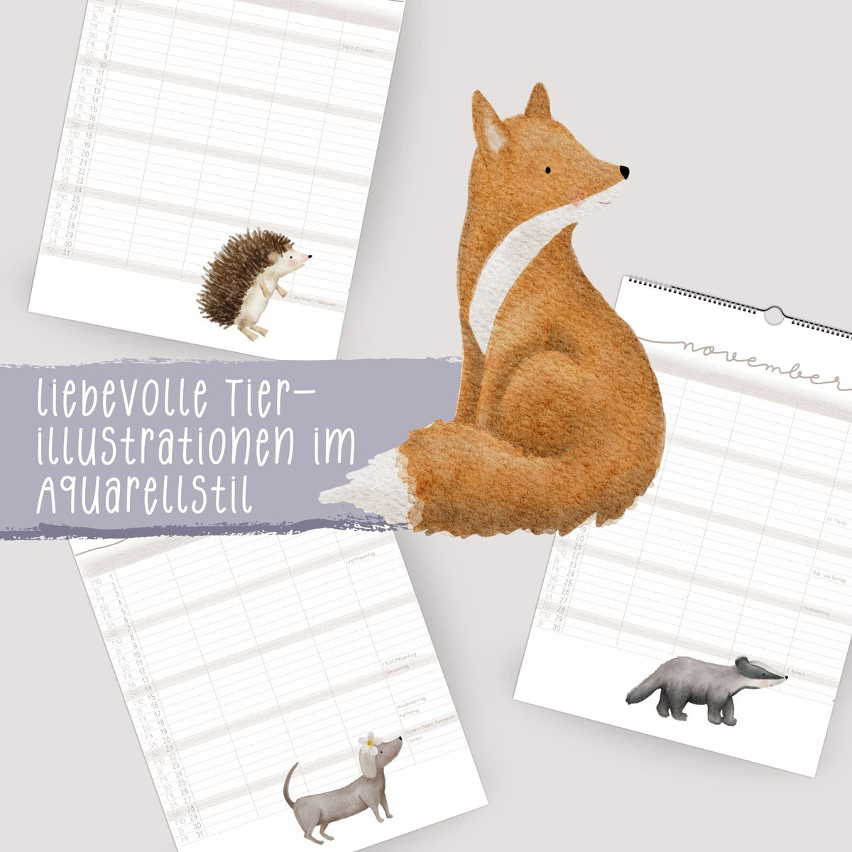 Familienplaner 2027 „Tiere“ – 3 oder 5 Spalten