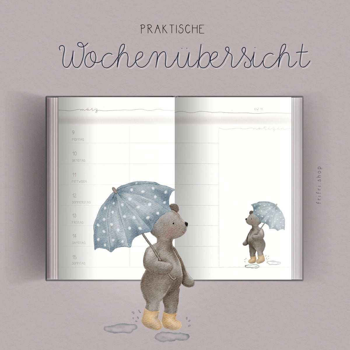 Taschenkalender 2027 „Bären“ – Wochenplaner & Terminplaner