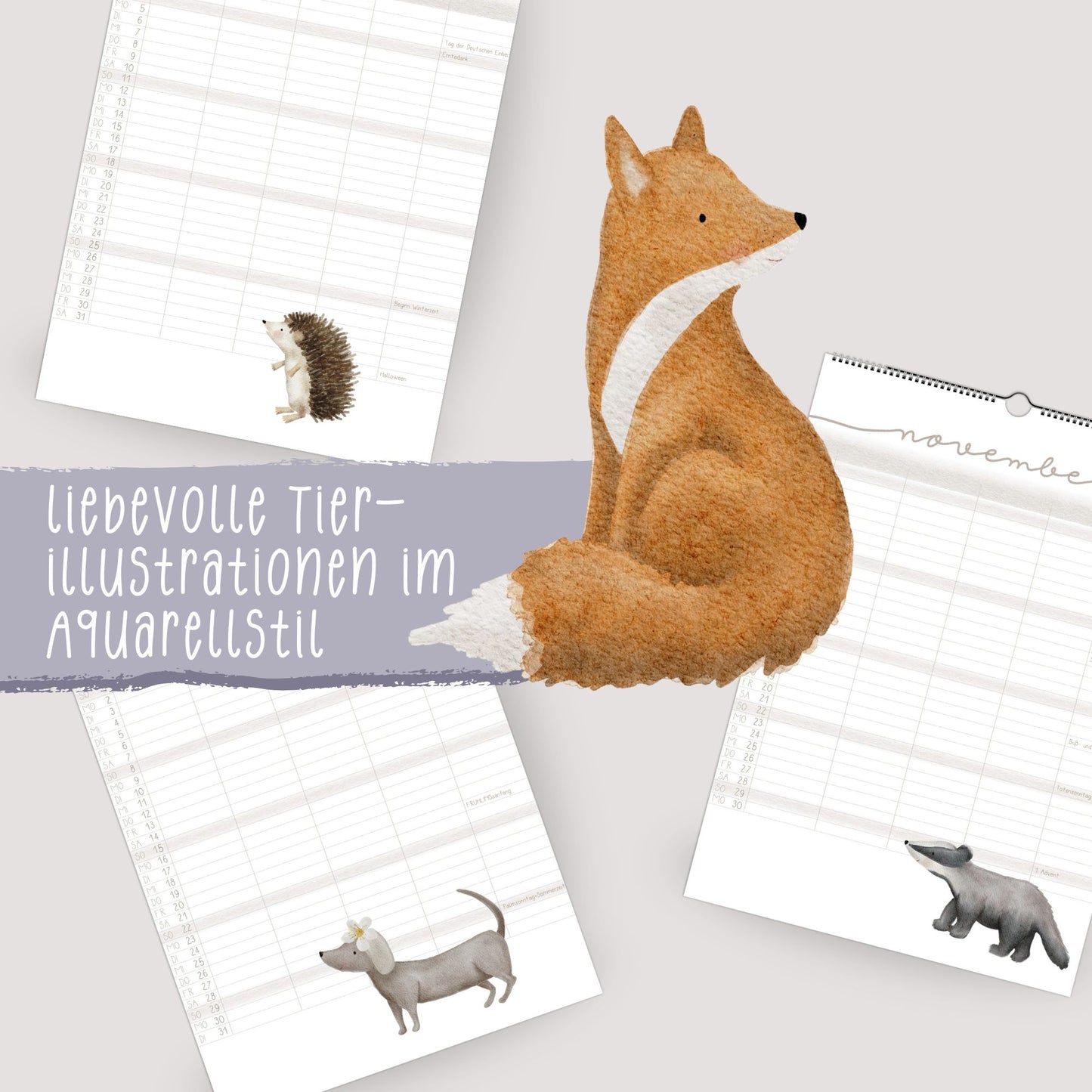 Familienplaner 2026 "Waldtiere" - Handillustrierter Wandkalender für die ganze Familie mit 5 Spalten