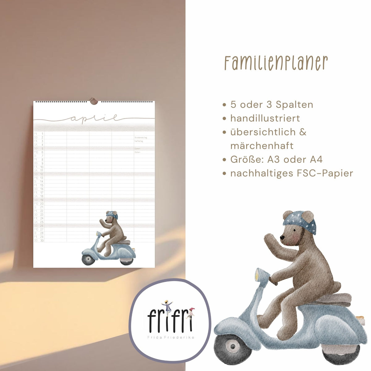 Familienplaner 2027 „Bären“ – 3 oder 5 Spalten