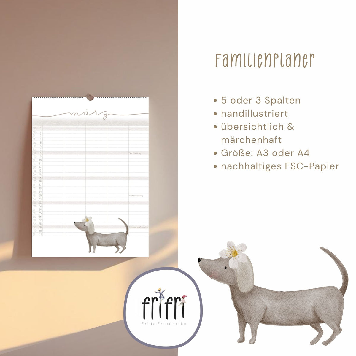 Familienplaner 2027 „Tiere“ – 3 oder 5 Spalten