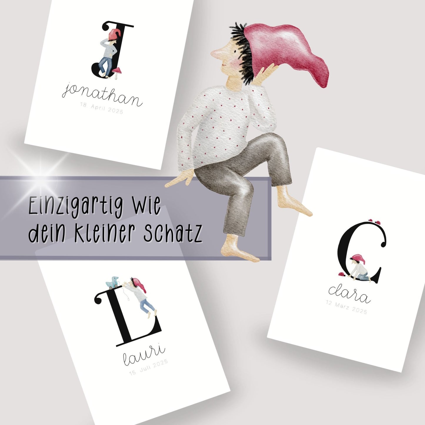 Geburtsposter mit Zwergenbuchstabe