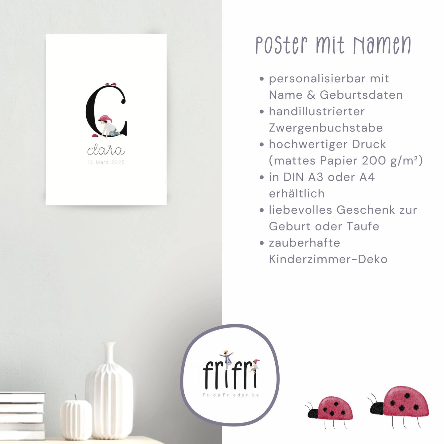 Geburtsposter mit Zwergenbuchstabe