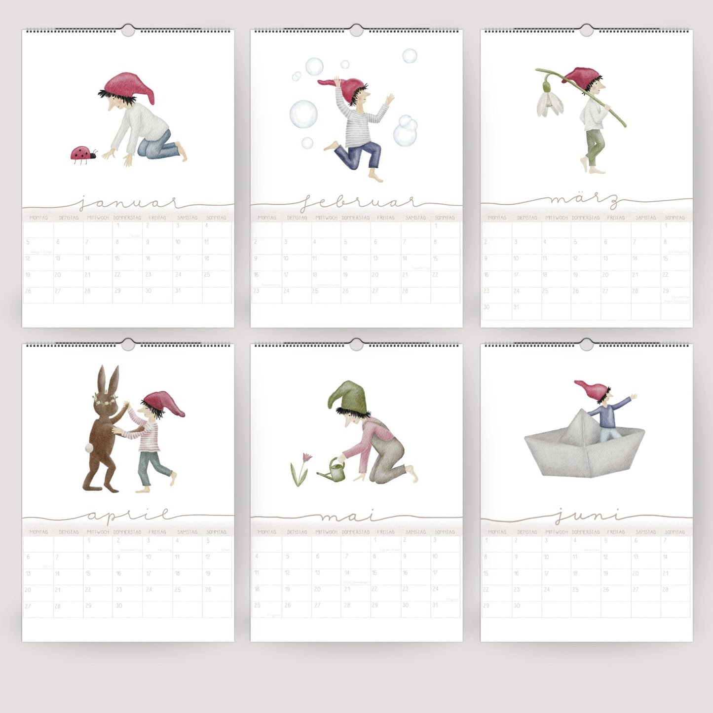Wandplaner 2026 "Zwerge" A3/A4 – liebevoll illustrierter Kalender mit Zwergenmotiven | märchenhaftes Design | Weihnachtsgeschenk 2026