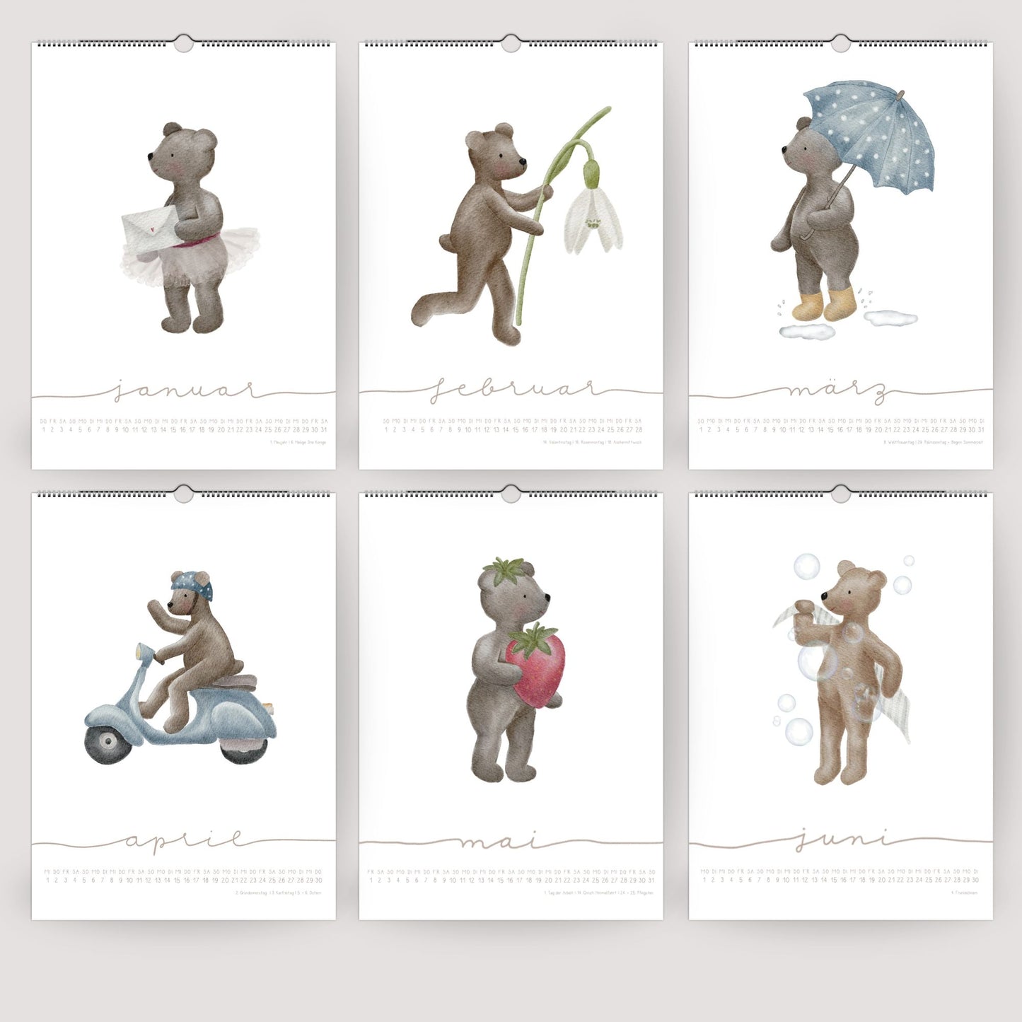 Bären Posterkalender 2026 A4/A3 | Humorvoller Wandkalender | Handillustriert | Geschenkidee | Nachhaltig | Wiederverwendbar