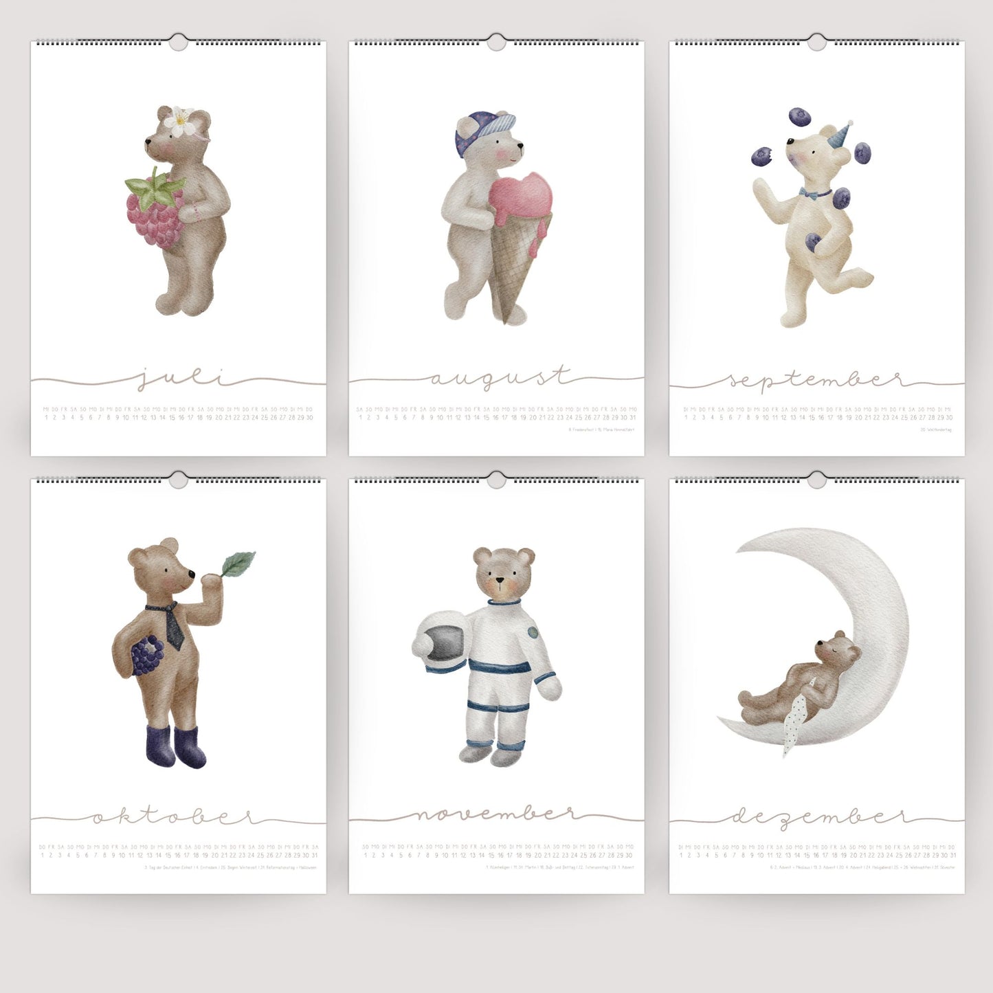 Bären Posterkalender 2026 A4/A3 | Humorvoller Wandkalender | Handillustriert | Geschenkidee | Nachhaltig | Wiederverwendbar