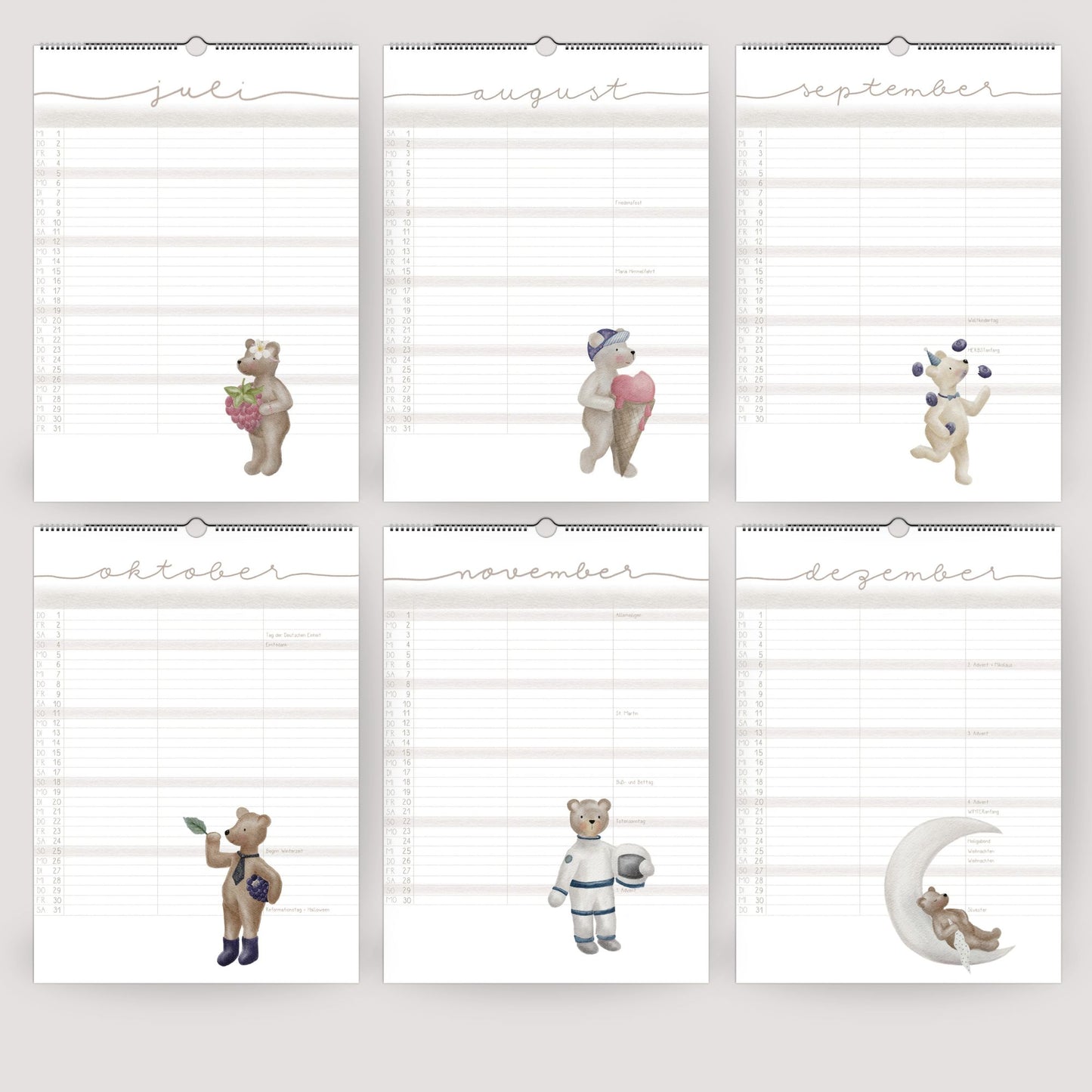 Lustiger Bären Familienplaner 2026 -  Wandkalender für die ganze Familie mit 3 Spalten, Geschenkidee