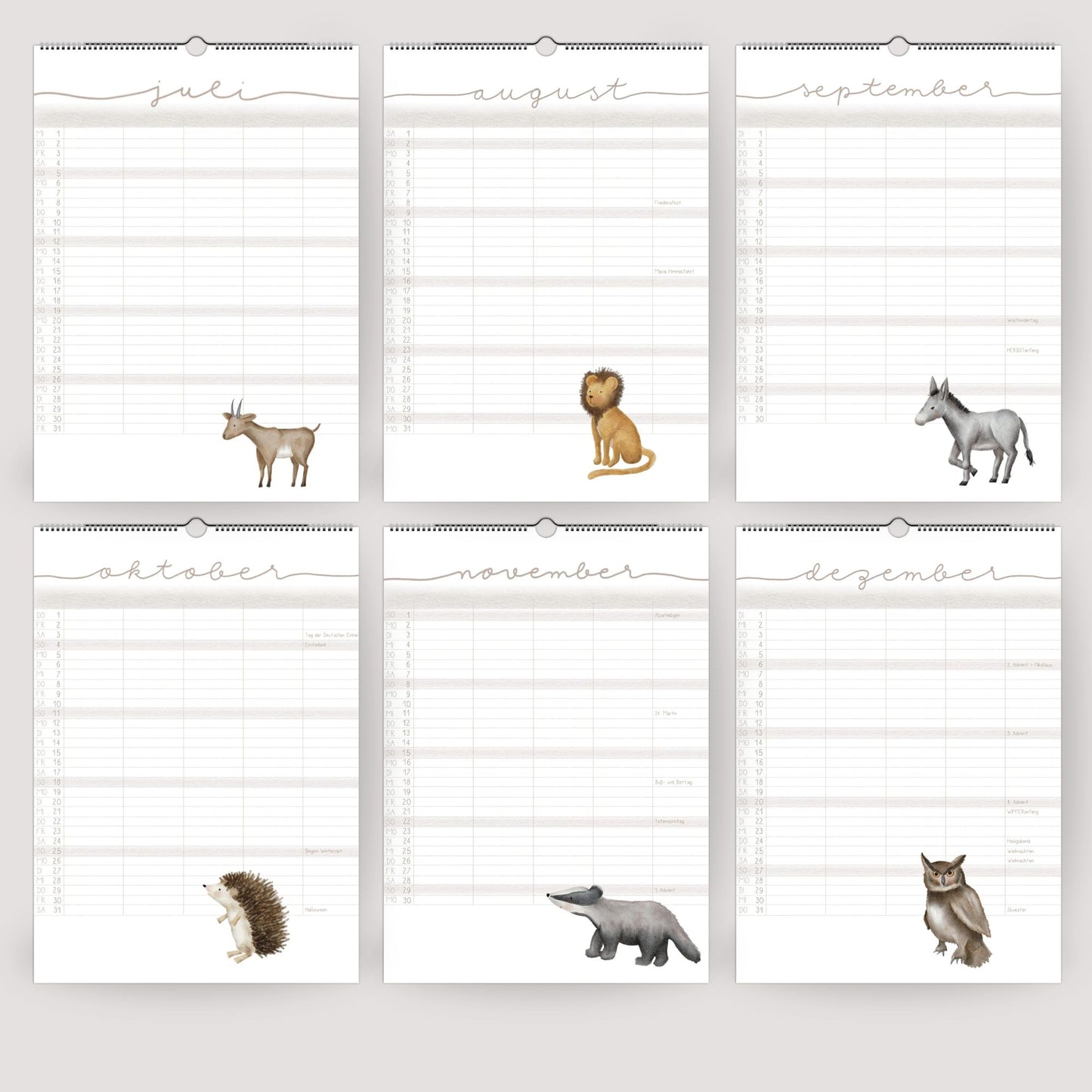Familienplaner 2026 "Waldtiere" - Handillustrierter Wandkalender für die ganze Familie mit 5 Spalten