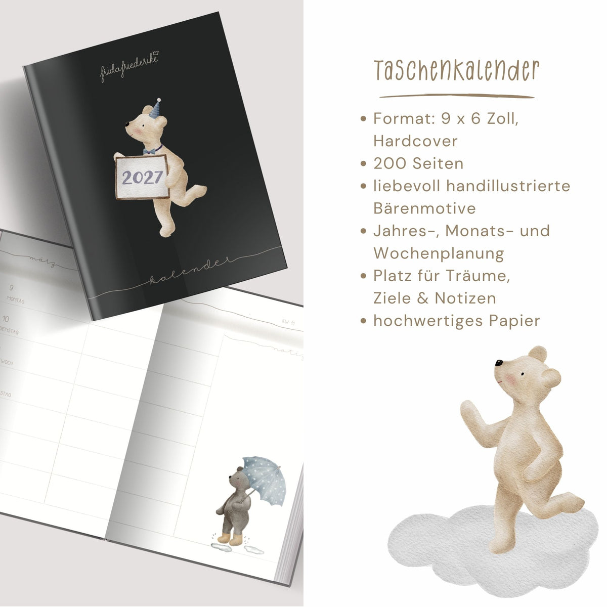 Taschenkalender 2027 „Bären“ – Wochenplaner & Terminplaner