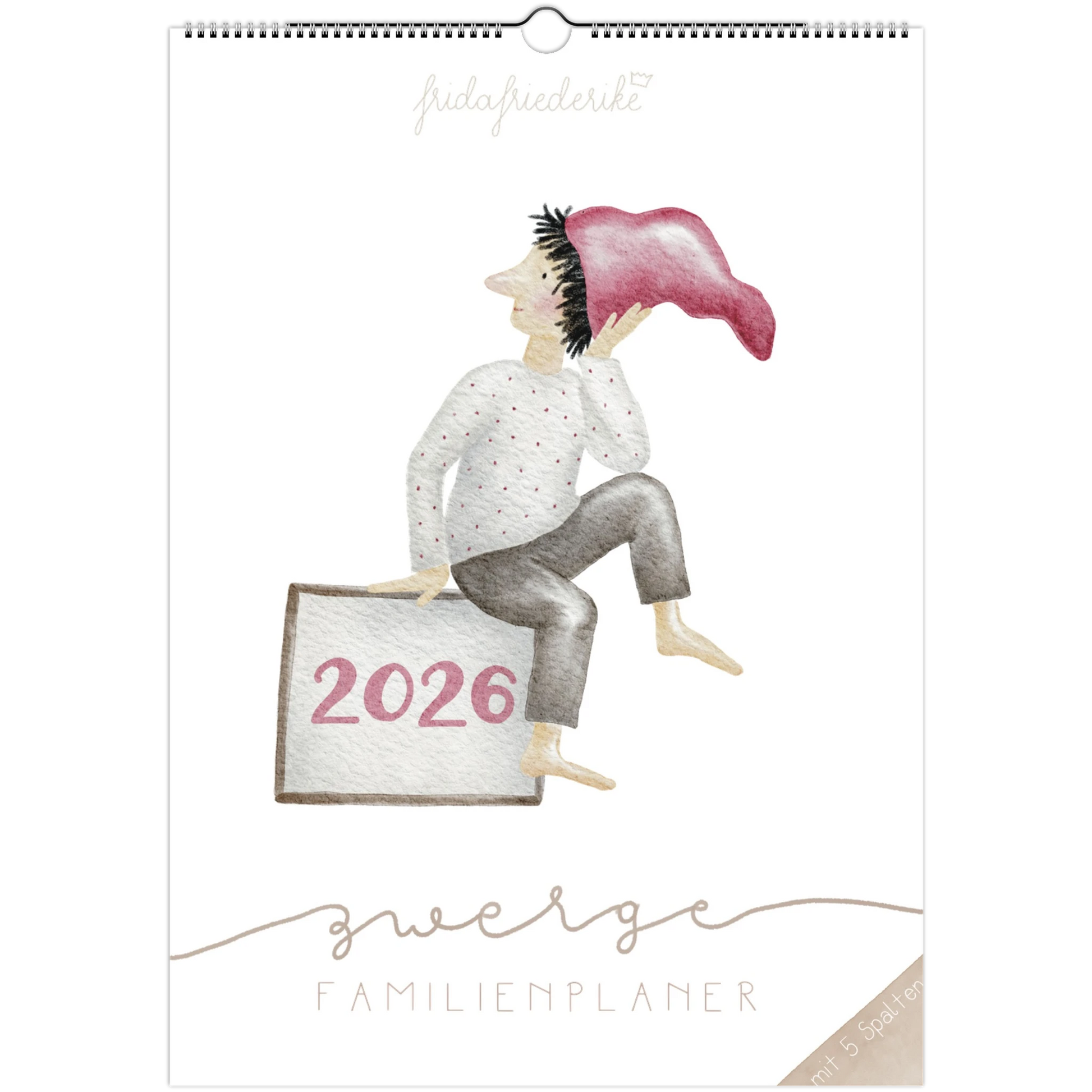 Personalisierter Familienplaner Wandkalender für die Organisation mit Illustrationen - Zwergenmotiven. Liebevoll illustrierter Kalender | märchenhaftes Design