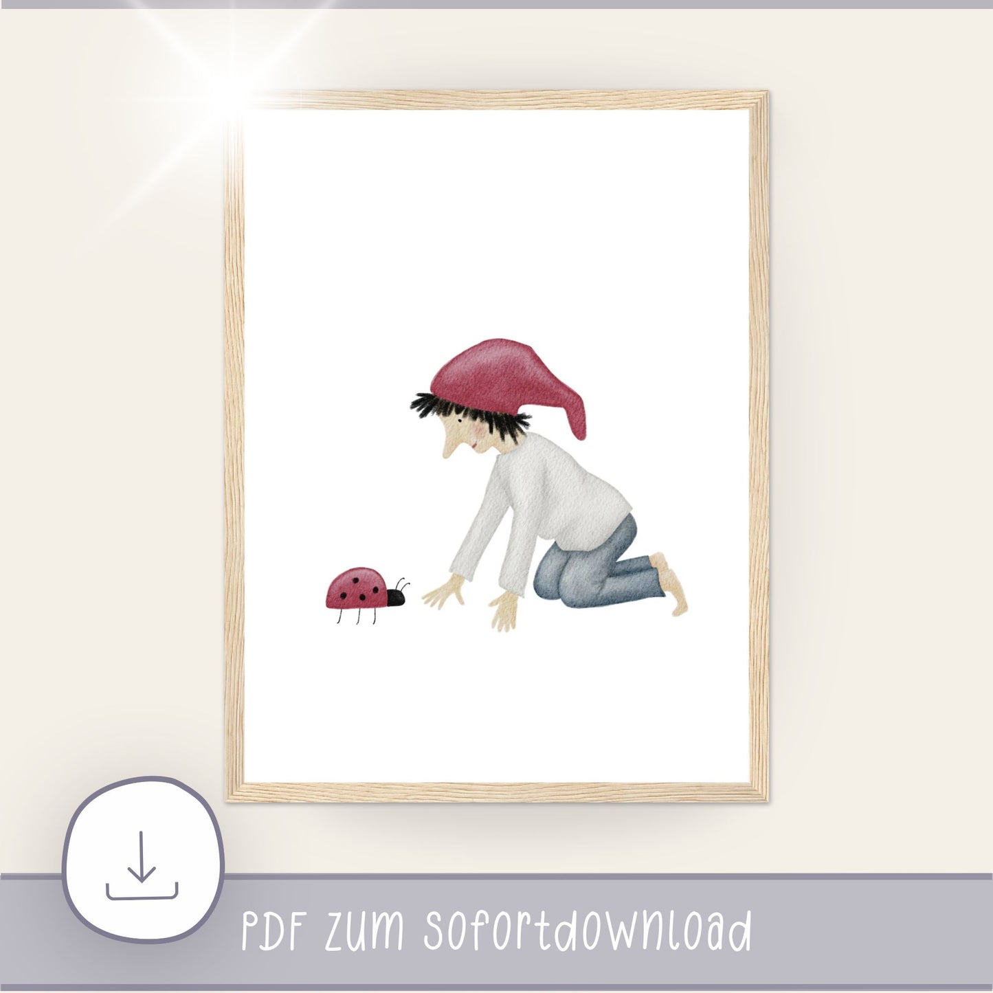 Poster "Glückszwerg mit Marienkäfer"