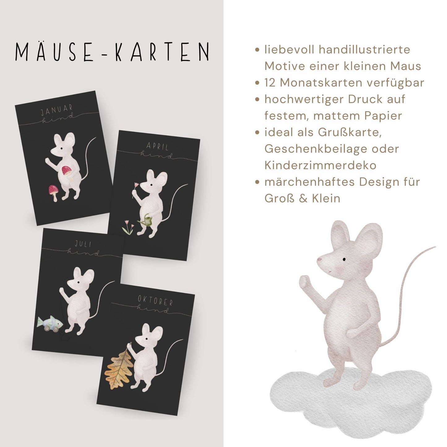 Postkarte kleine Maus "September Kind"