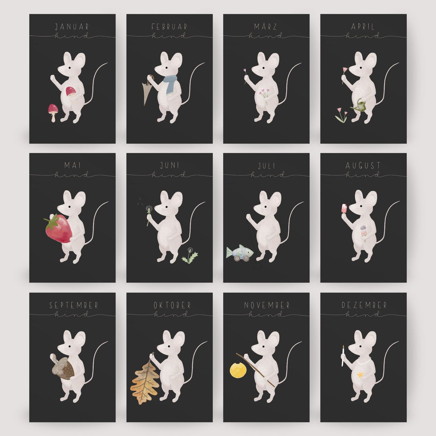 Postkarte kleine Maus "September Kind"