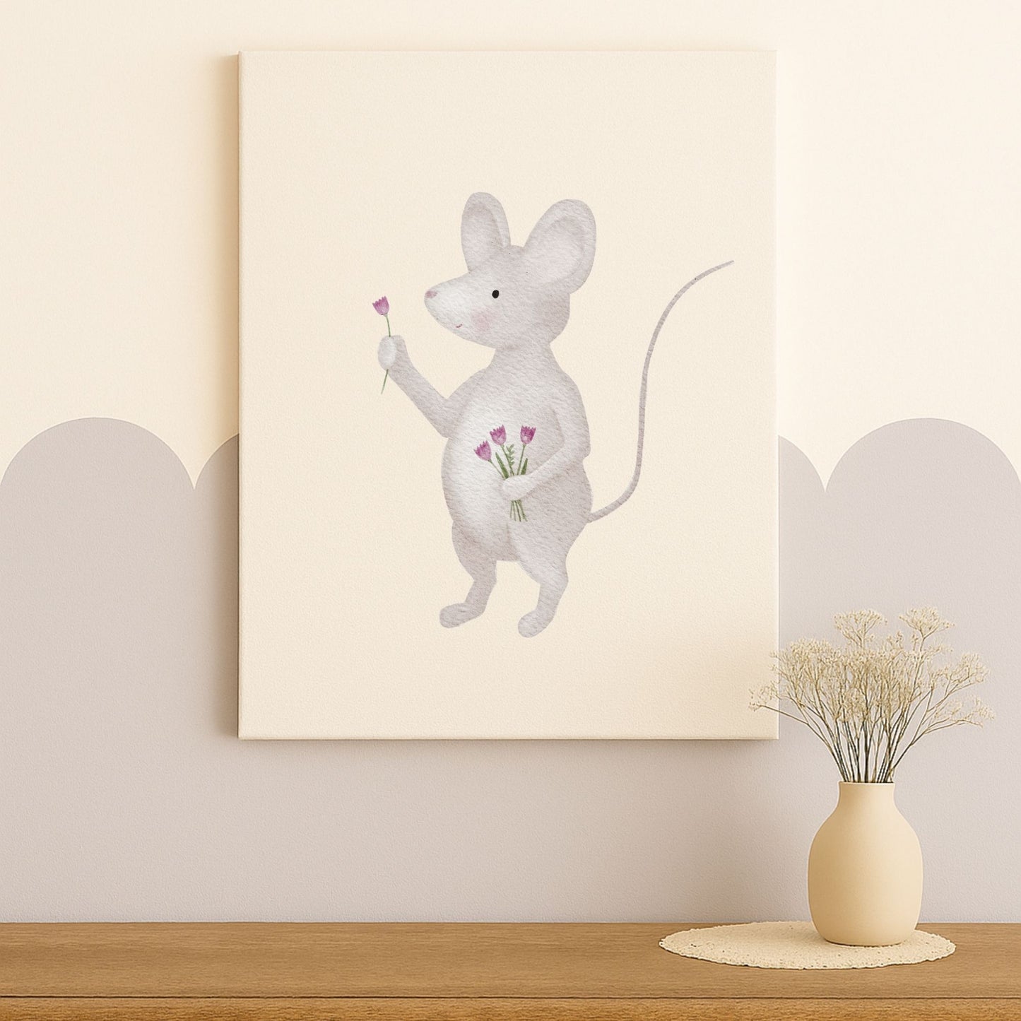 Leinwand "Maus mit Blumenstrauß"