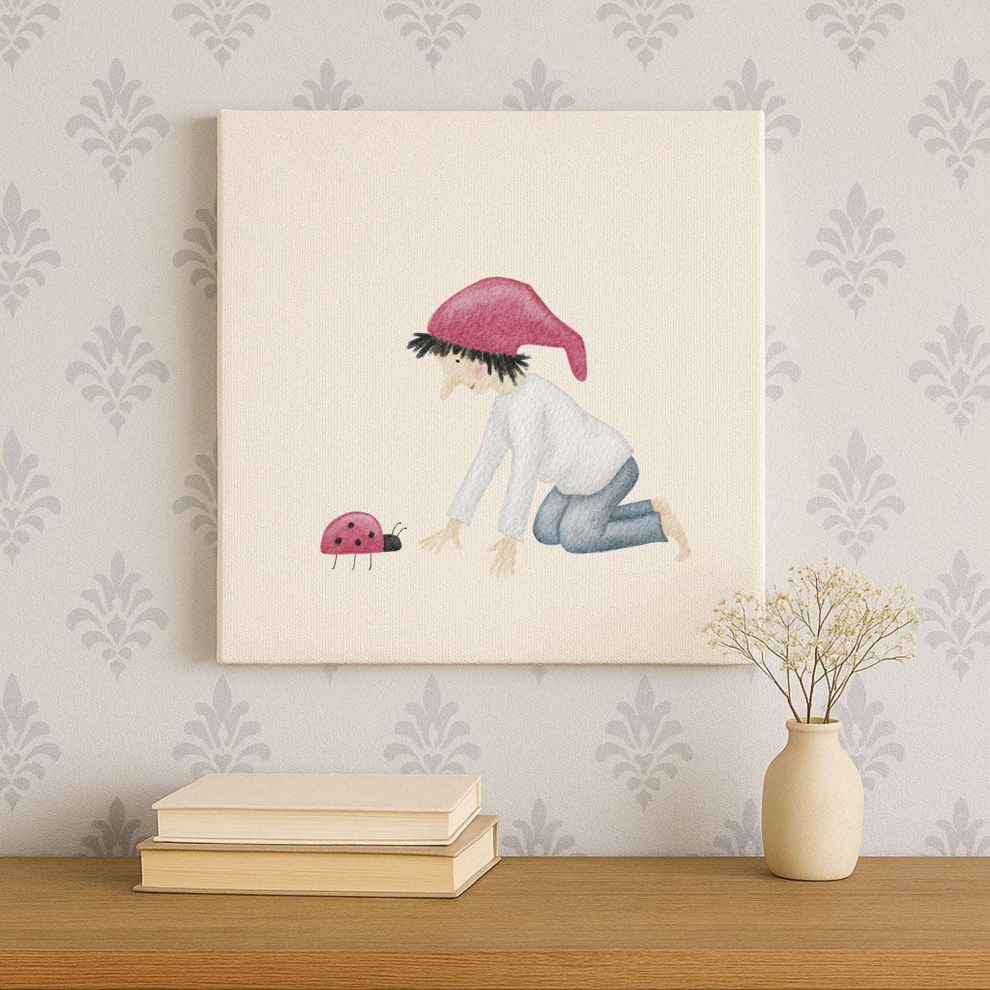 Leinwand "Glückszwerg mit Marienkäfer“