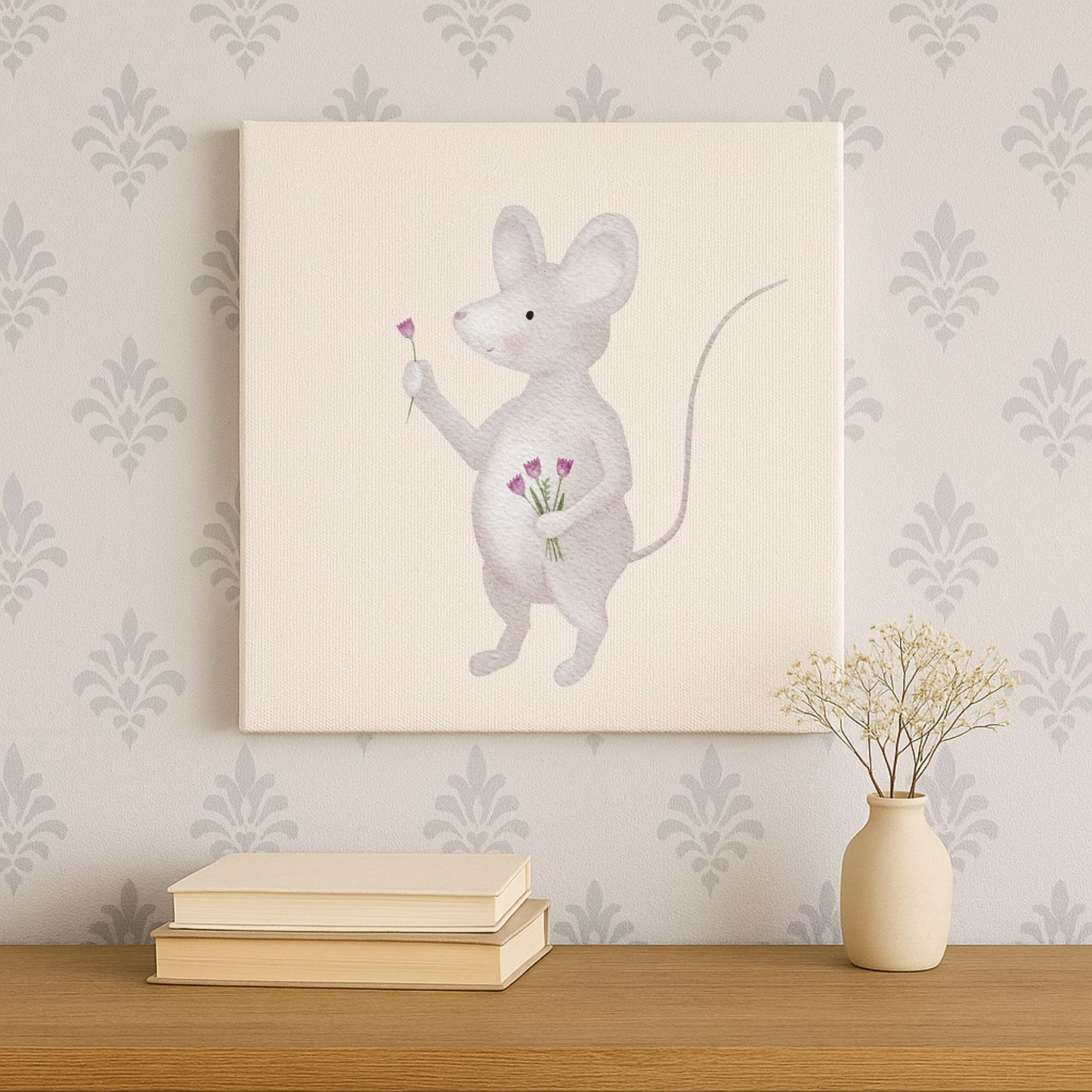 Leinwand "Maus mit Blumenstrauß"