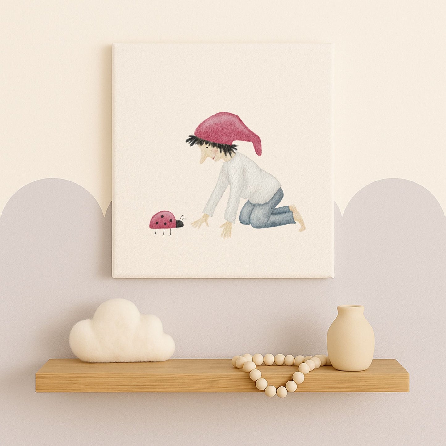 Leinwand "Glückszwerg mit Marienkäfer“