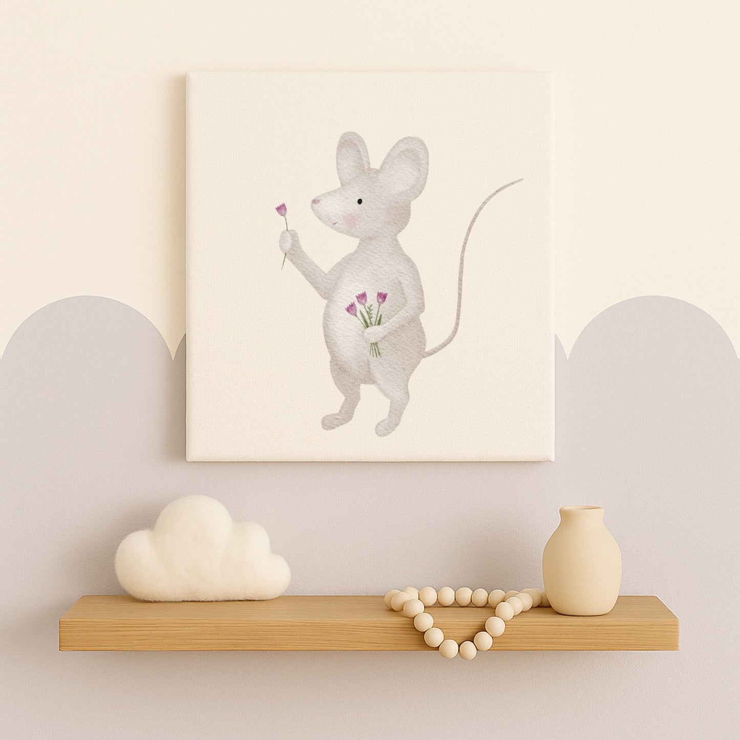 Leinwand "Maus mit Blumenstrauß"