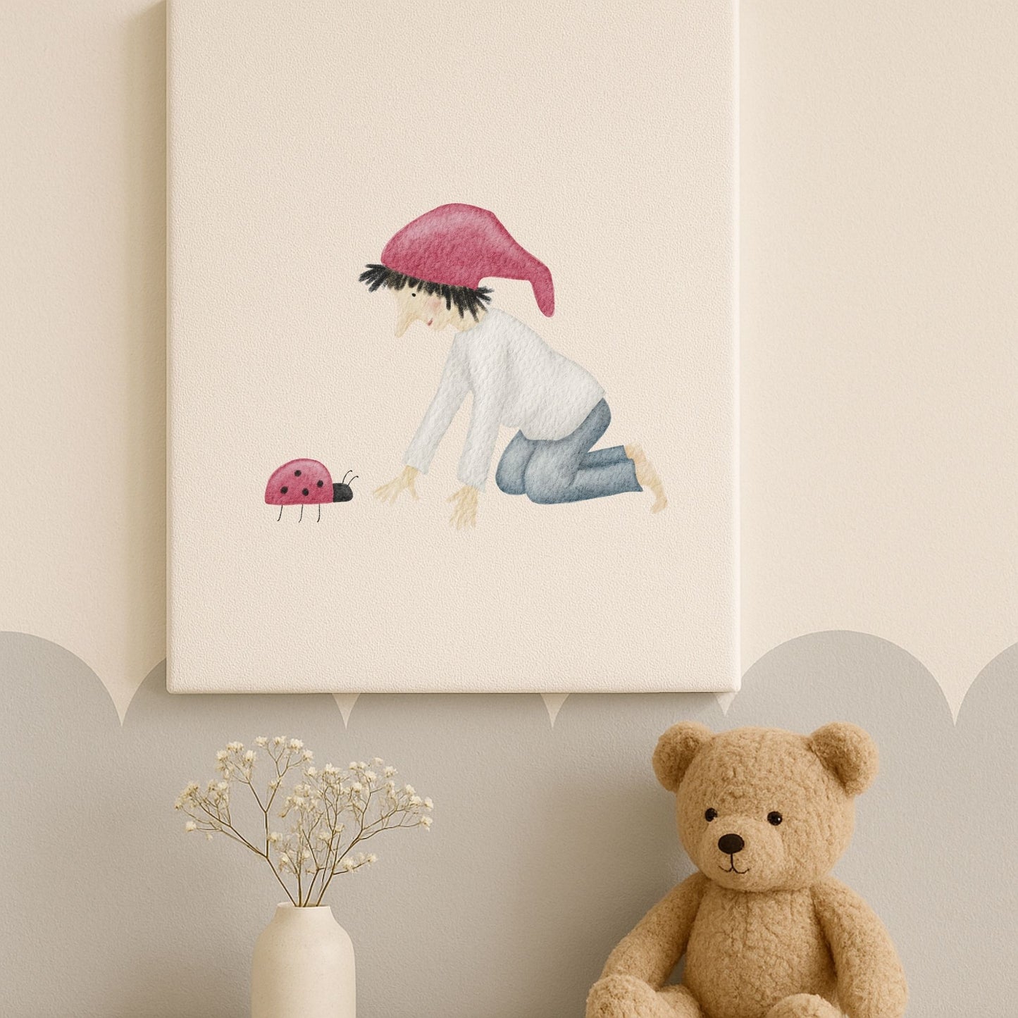 Leinwand "Glückszwerg mit Marienkäfer“