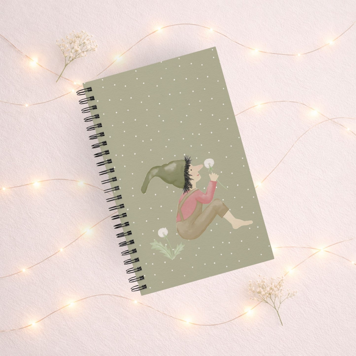 Spiralnotizbuch "Pusteblumen-Zwerg" olivgrün