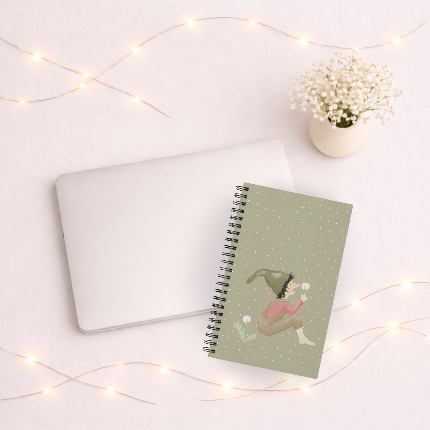 Spiralnotizbuch "Pusteblumen-Zwerg" olivgrün