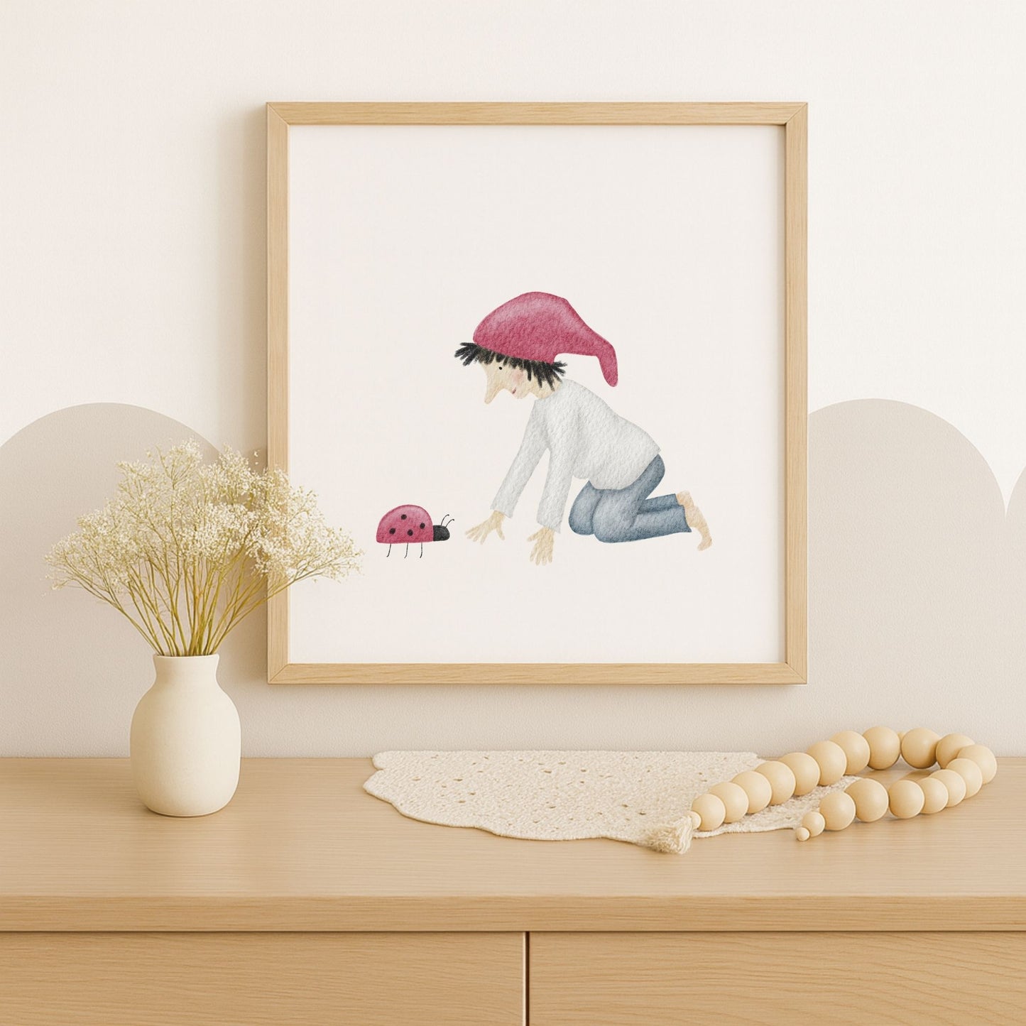 Poster "Glückszwerg mit Marienkäfer"