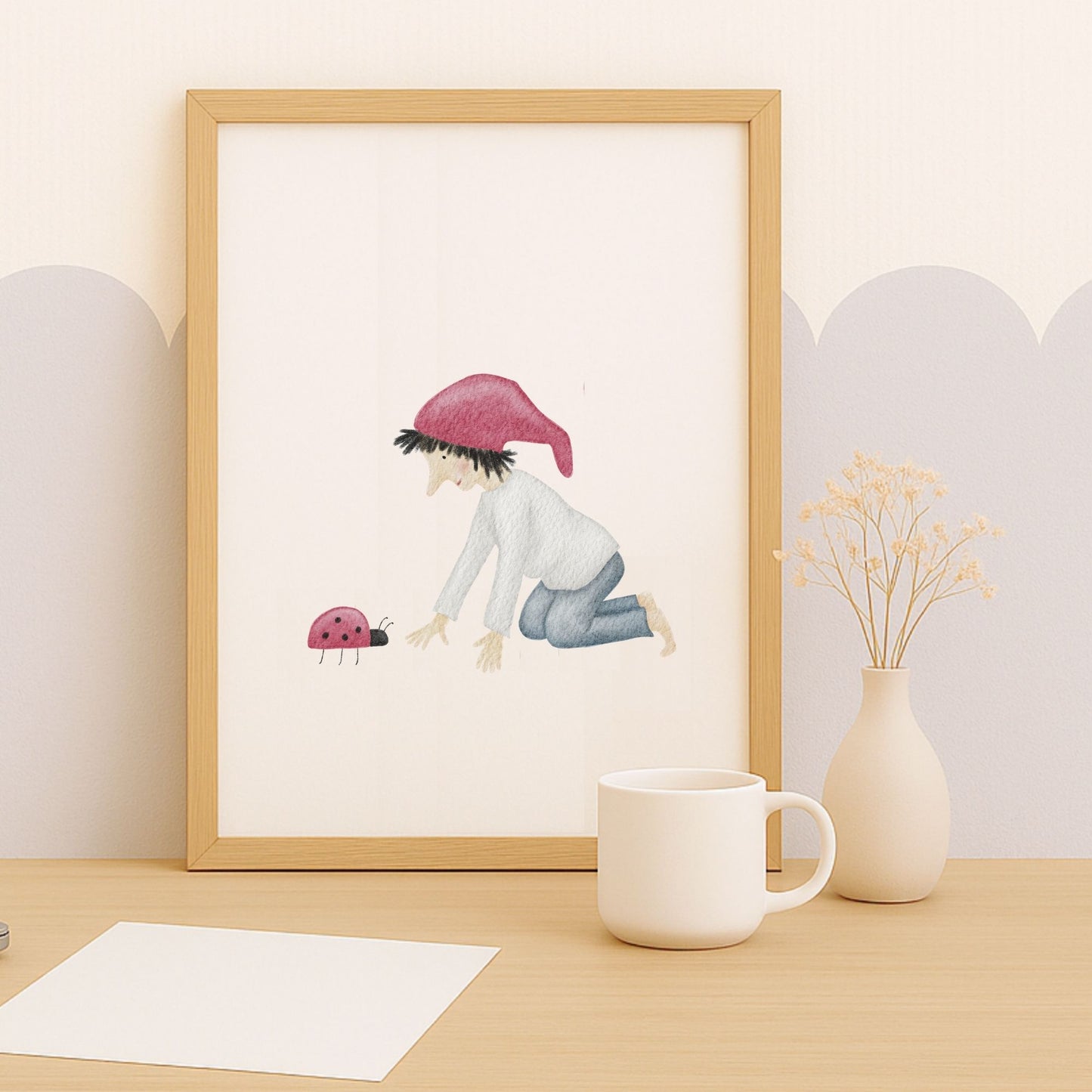 Poster "Glückszwerg mit Marienkäfer"