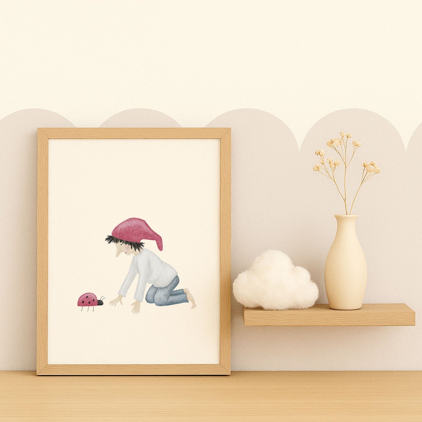 Poster "Glückszwerg mit Marienkäfer"