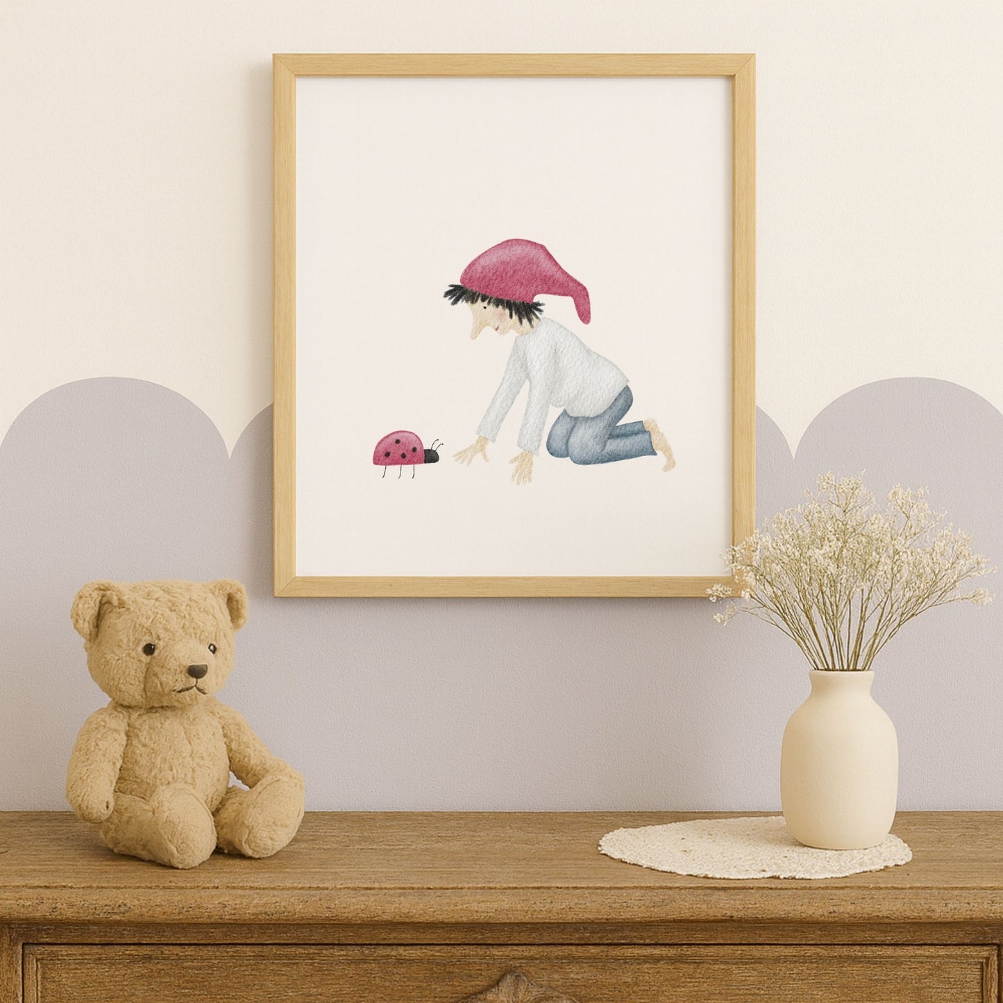 Poster "Glückszwerg mit Marienkäfer"