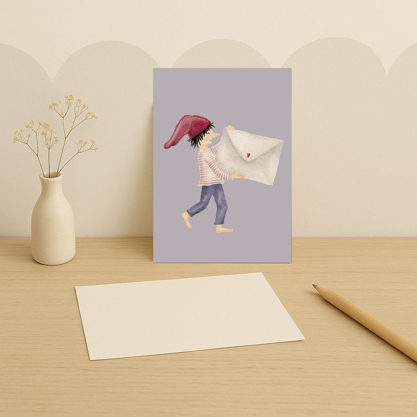 Grußkarten Set 10 Stück – „Zwergenpost“ | handillustrierte Karten A6/A5 | Motiv Zwerg mit Briefumschlag & liebevolle Grüße