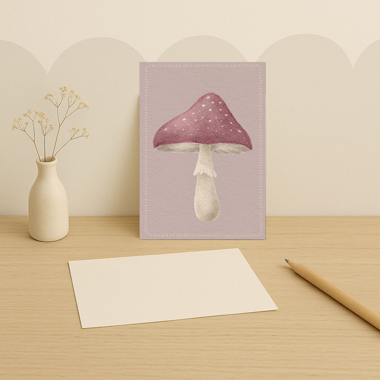 Grußkarten Set 10 Stück – "zarter Fliegenpilz" altrosa | handillustrierte Postkarten A6/A5 | Waldmotiv & Glückwünsche