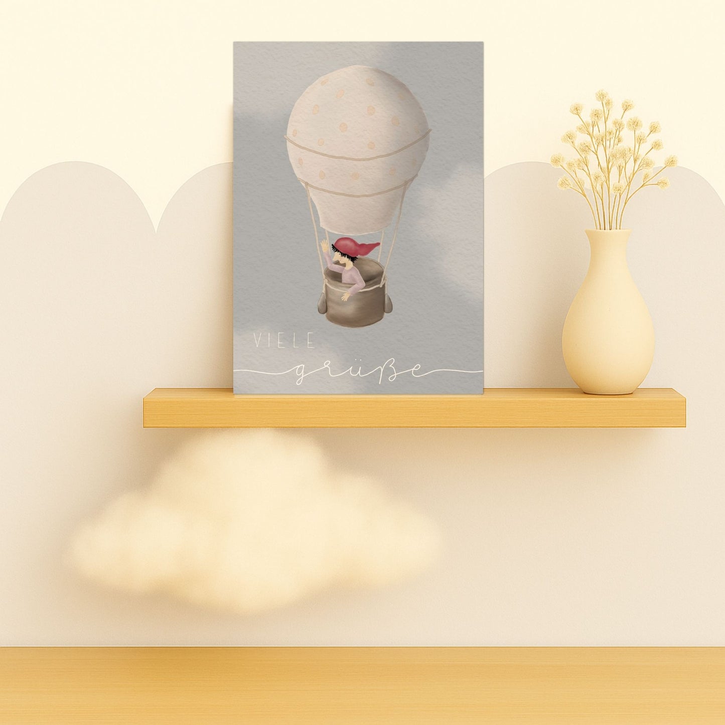 Grußkarten Set 10 Stück – "Zwerg auf Ballonfahrt" | liebevoll illustrierte Postkarten A5/A6 | Motiv „Viele Grüße“