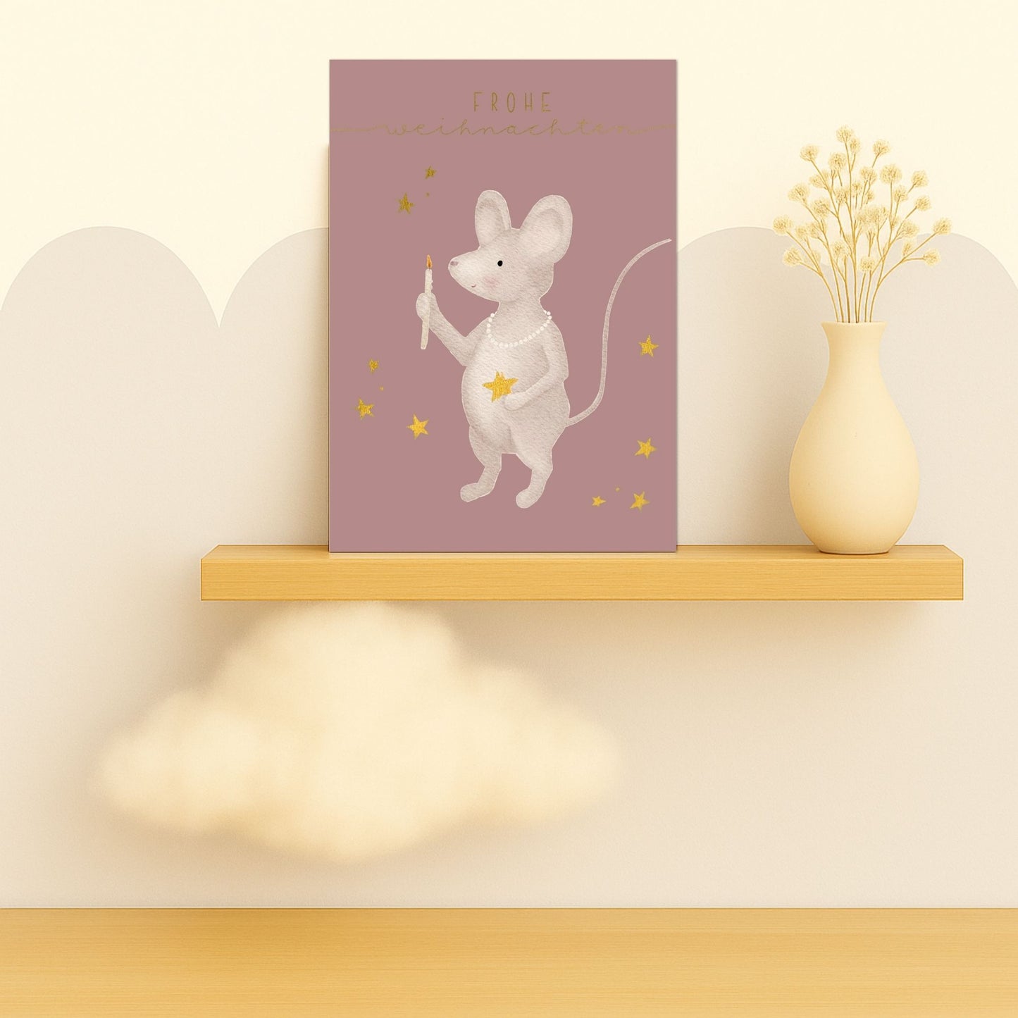 Weihnachtskarten Set 10 Stück – kleine "Weihnachtsmaus mit Kerze" | liebevoll illustrierte Grußkarten A5/A6 | „Frohe Weihnachten“
