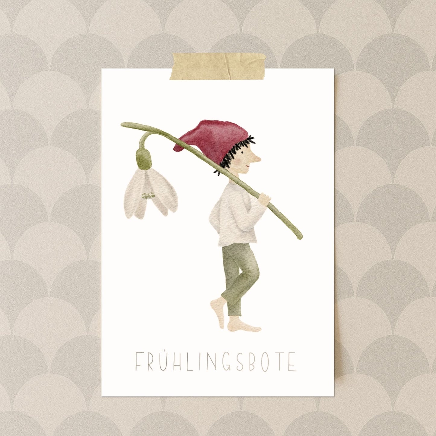 Karten 10er Set "Frühlingsbote" – Grußkarten A6/A5 mit kleinem Zwerg und Schneeglöckchen