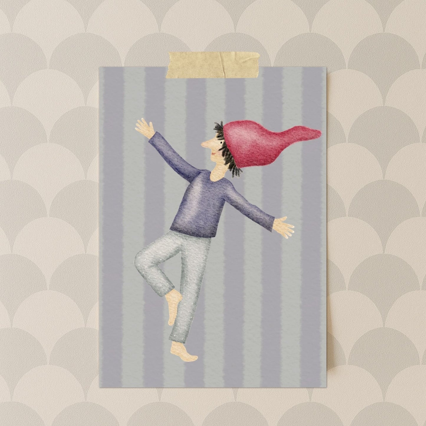 Grußkarten Set 10 Stück – Zwergenumarmung | handillustrierte Karten A6/A5 | Streifen-Motiv & liebevoller Gruß