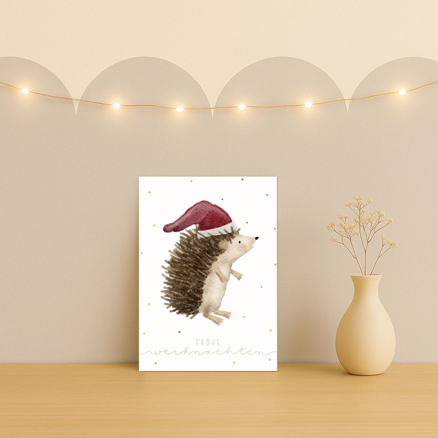 Weihnachtskarten Set 10 Stück  – Igel mit Weihnachtsmütze | liebevoll illustrierte Grußkarten A5/A6 | Motiv „Frohe Weihnachten“