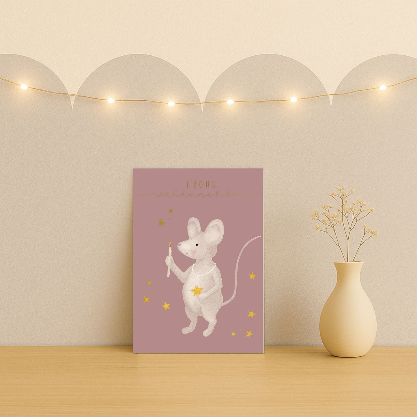 Weihnachtskarten Set 10 Stück – kleine "Weihnachtsmaus mit Kerze" | liebevoll illustrierte Grußkarten A5/A6 | „Frohe Weihnachten“