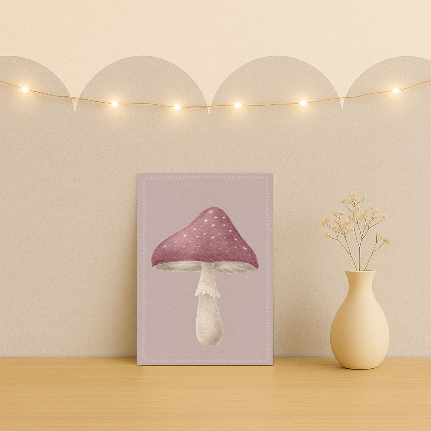 Grußkarten Set 10 Stück – "zarter Fliegenpilz" altrosa | handillustrierte Postkarten A6/A5 | Waldmotiv & Glückwünsche