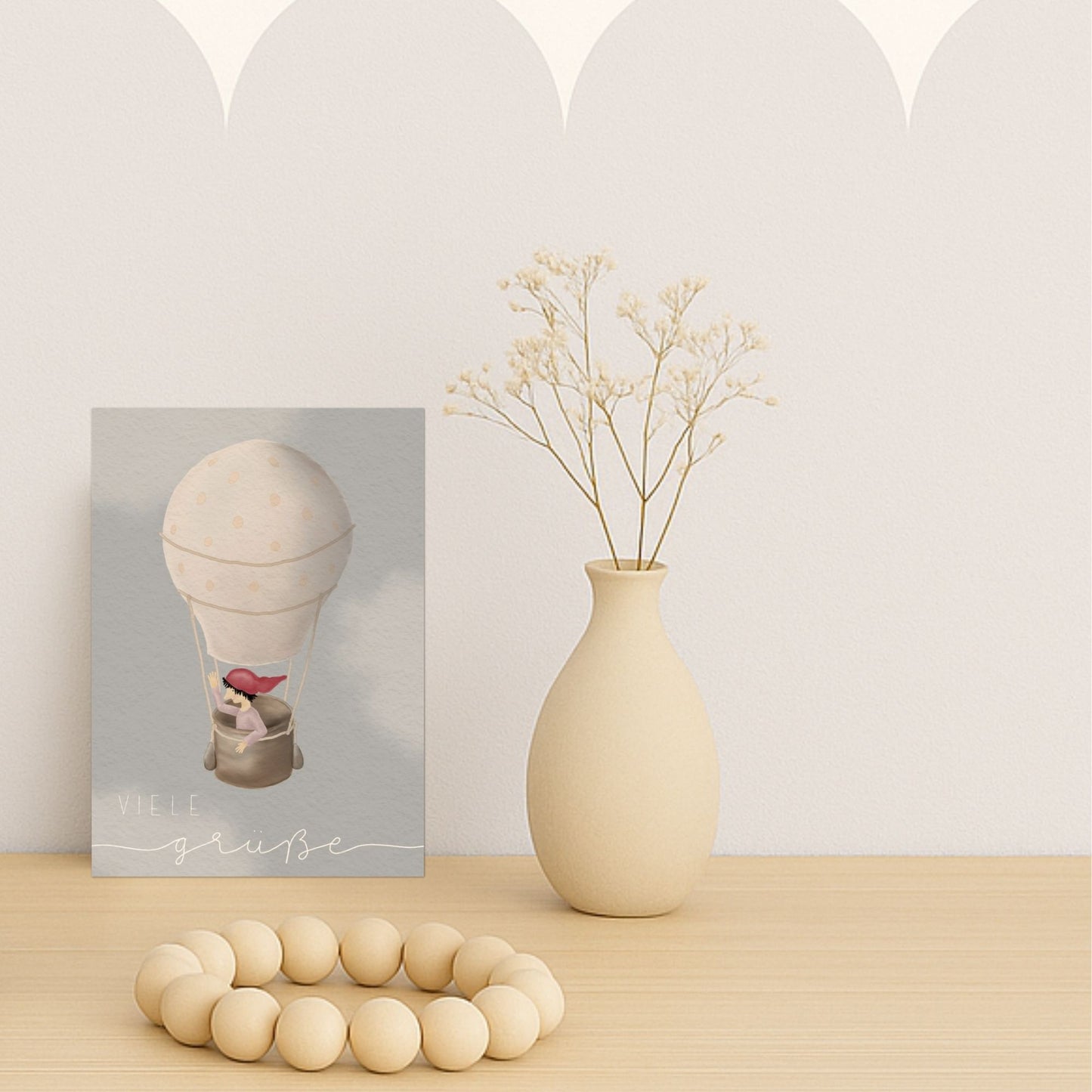 Grußkarten Set 10 Stück – "Zwerg auf Ballonfahrt" | liebevoll illustrierte Postkarten A5/A6 | Motiv „Viele Grüße“