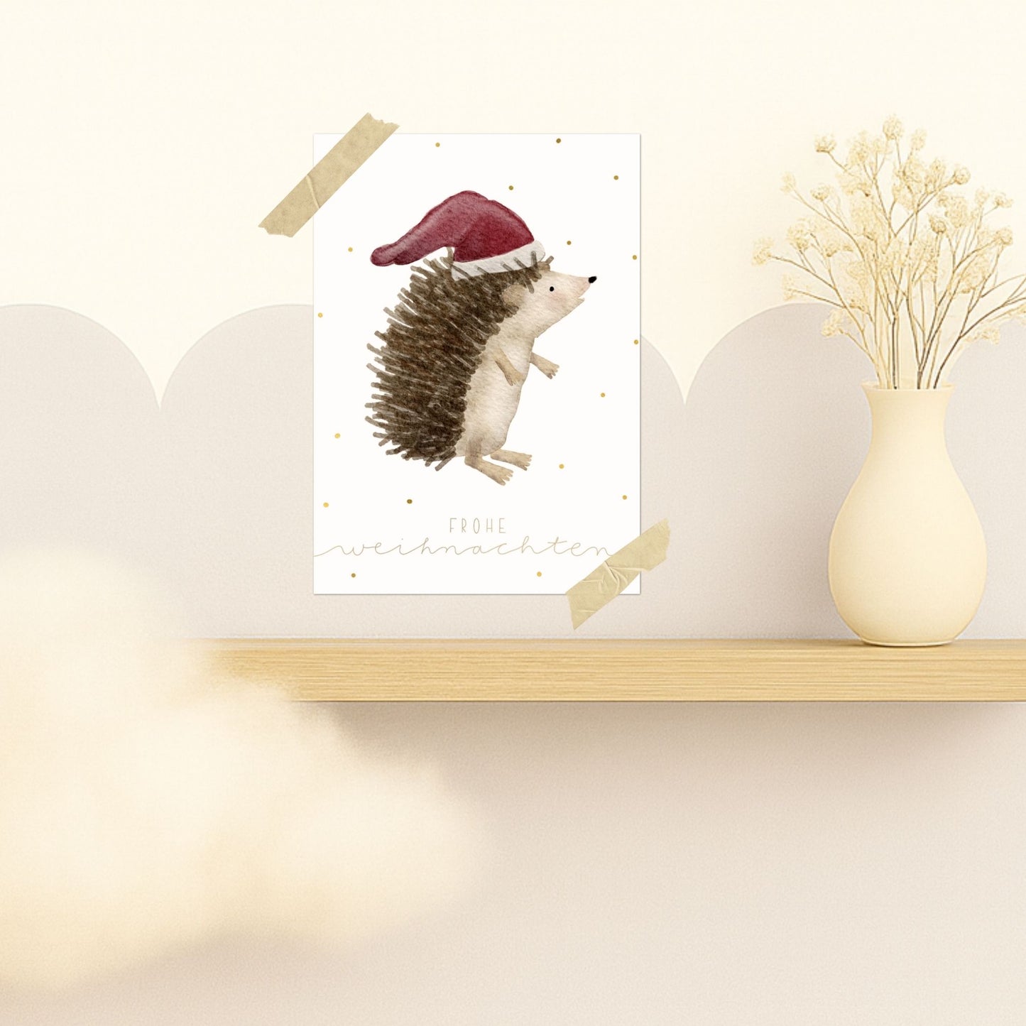 Weihnachtskarten Set 10 Stück  – Igel mit Weihnachtsmütze | liebevoll illustrierte Grußkarten A5/A6 | Motiv „Frohe Weihnachten“