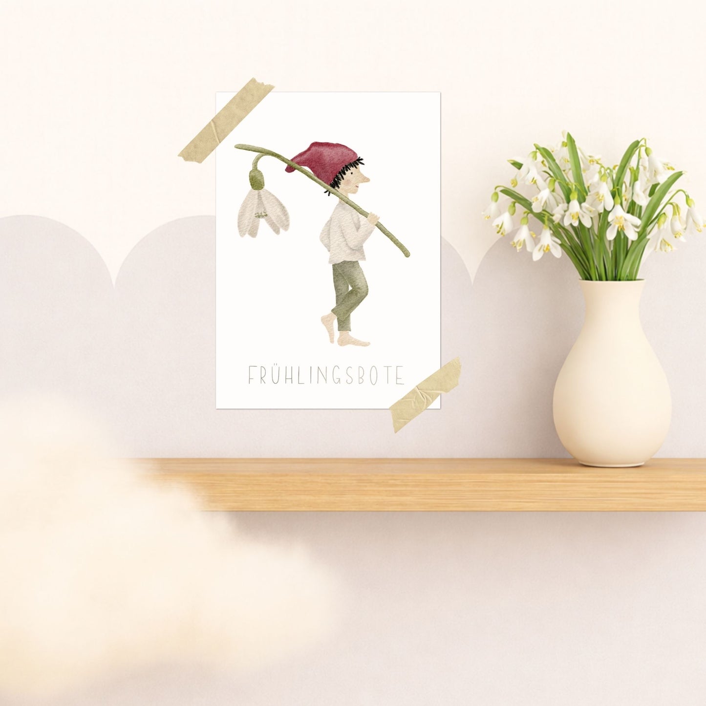 Karten 10er Set "Frühlingsbote" – Grußkarten A6/A5 mit kleinem Zwerg und Schneeglöckchen