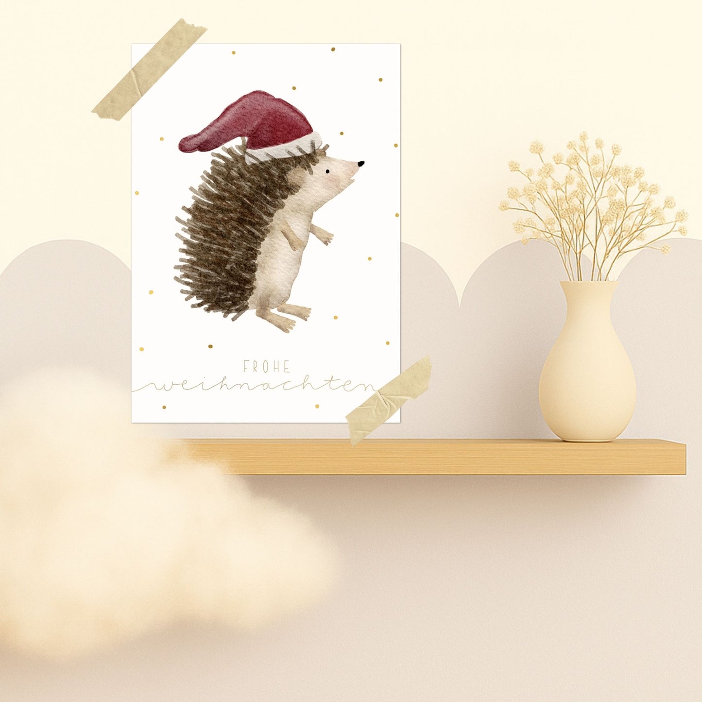 Weihnachtskarten Set 10 Stück  – Igel mit Weihnachtsmütze | liebevoll illustrierte Grußkarten A5/A6 | Motiv „Frohe Weihnachten“