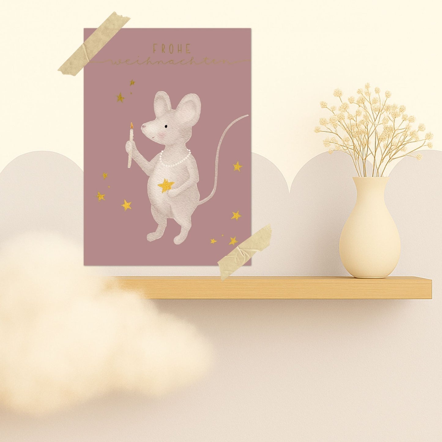 Weihnachtskarten Set 10 Stück – kleine "Weihnachtsmaus mit Kerze" | liebevoll illustrierte Grußkarten A5/A6 | „Frohe Weihnachten“